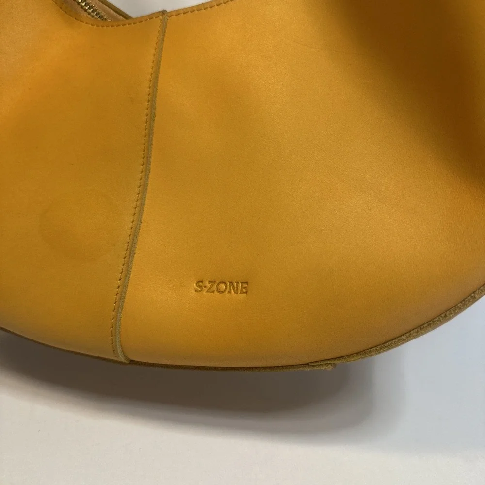 S-ZONE Hobo Crescent Leather Purse Shoulder Cognac Cowhide Full Grain